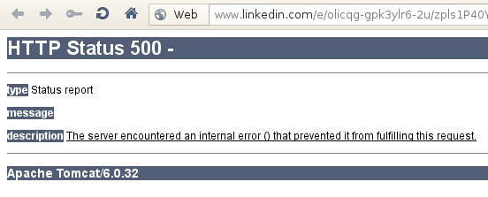 LinkedIn - HTTP Status 500, Internal Server Error